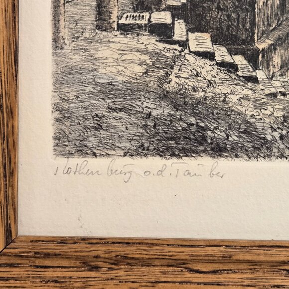 Framed Rothenburg ob der Tauber Etching Print – Hand-Colored Etching signed - Picture 7 of 10